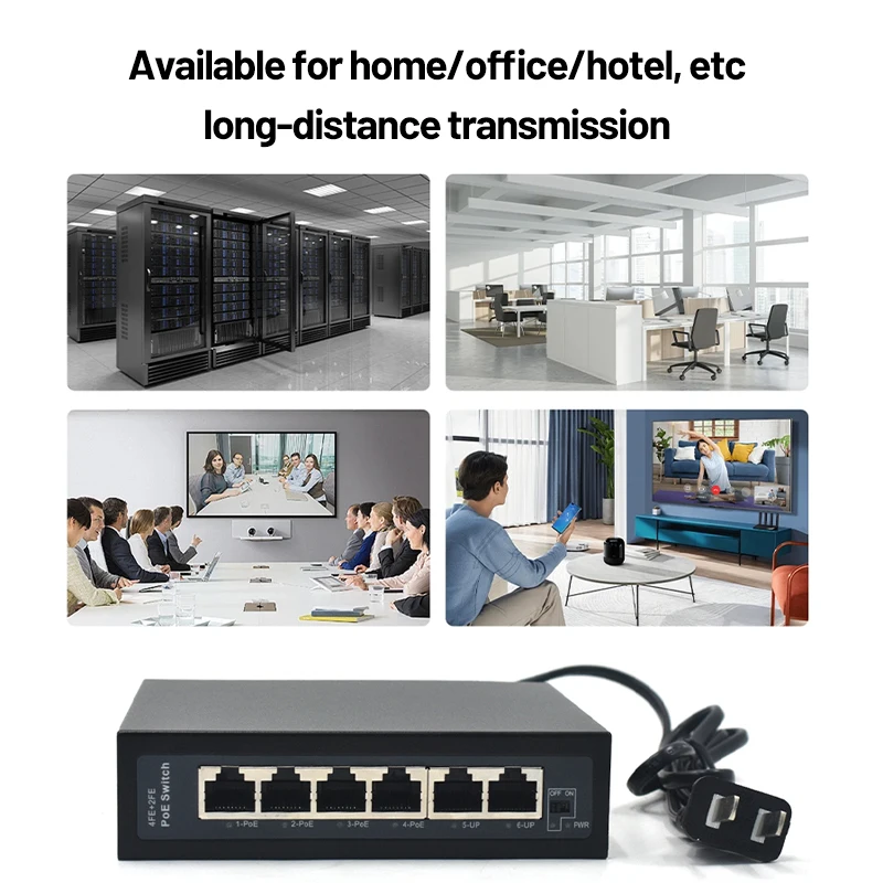 Kaysus 48V PoEスイッチ 100Mbps 6ポート 100M PoEスイッチ 4FE(PoE)+2FE アンマネージド プラグアンドプレイ 30W PoE AIネットワークスイッチ（CCTV用）