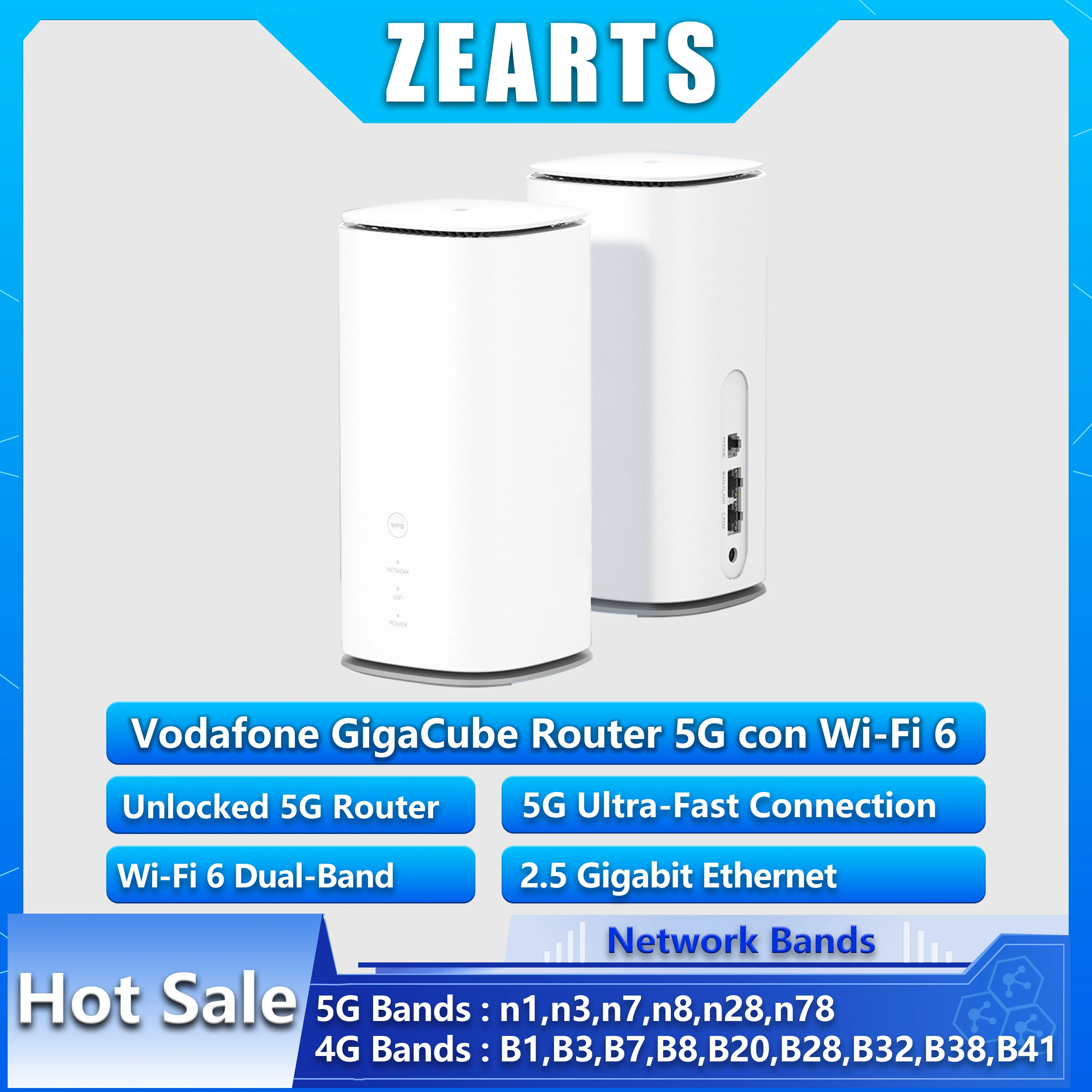Routeur WiFi 5G débloqué Vodafone MC888 Ultra, WiFi 6 rapide, jusqu'à 3,8 Gbps, design haut de gamme avec faible consommation d'énergie