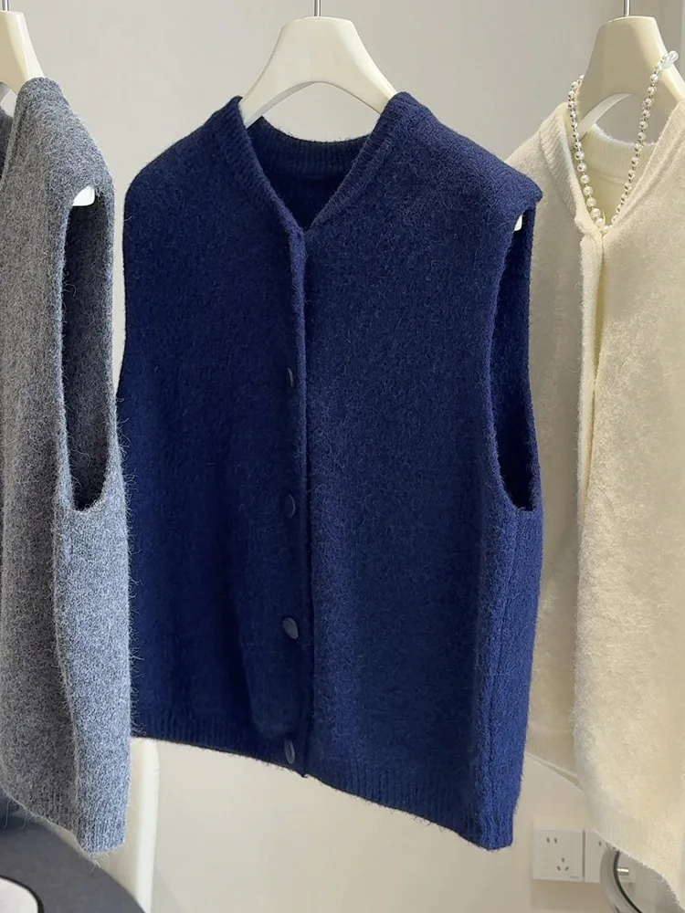 خريف شتاء جديد سترة سترة المرأة واحدة الصدر محبوك سترة المرأة فضفاضة أكمام سترة ناعمة صدرية سترة الإناث