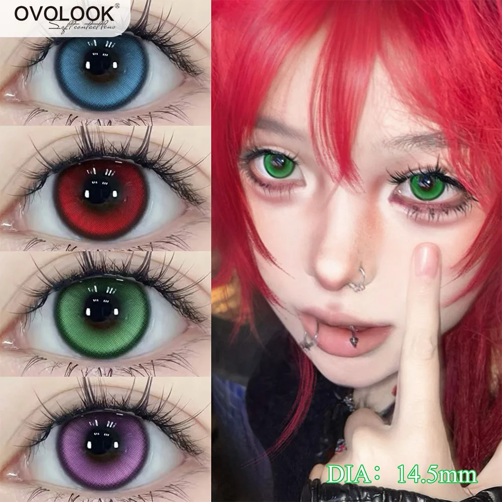OVOLOOK-2pcs/par lentes de contato coloridas para maquiagem olhos série cibernética halloween beleza lentes de contato vermelhas lente de miopia roxa