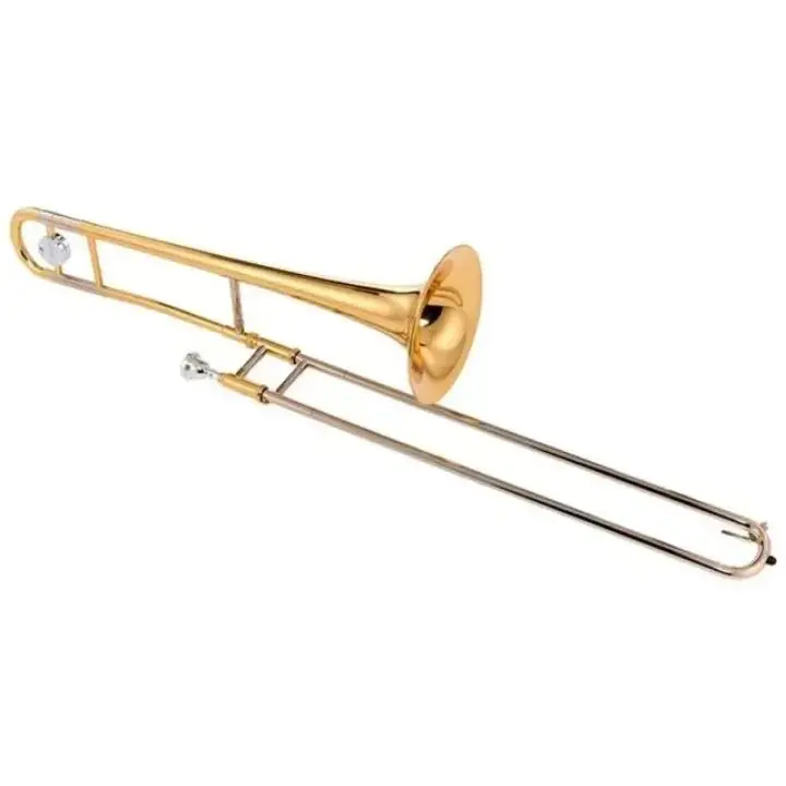 Gold Lacquer Trombone Lowered Beginner Performance Test with Stainless Steel Pistons