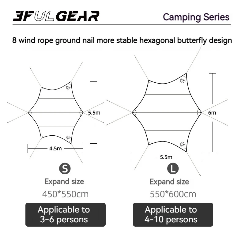 3F UL GEAR Butterfly Camping Sun Shelters Canopy Vinyl Awning Large Sunshade 210D Thickened Oxford Cloth Waterproof Sun Shelter