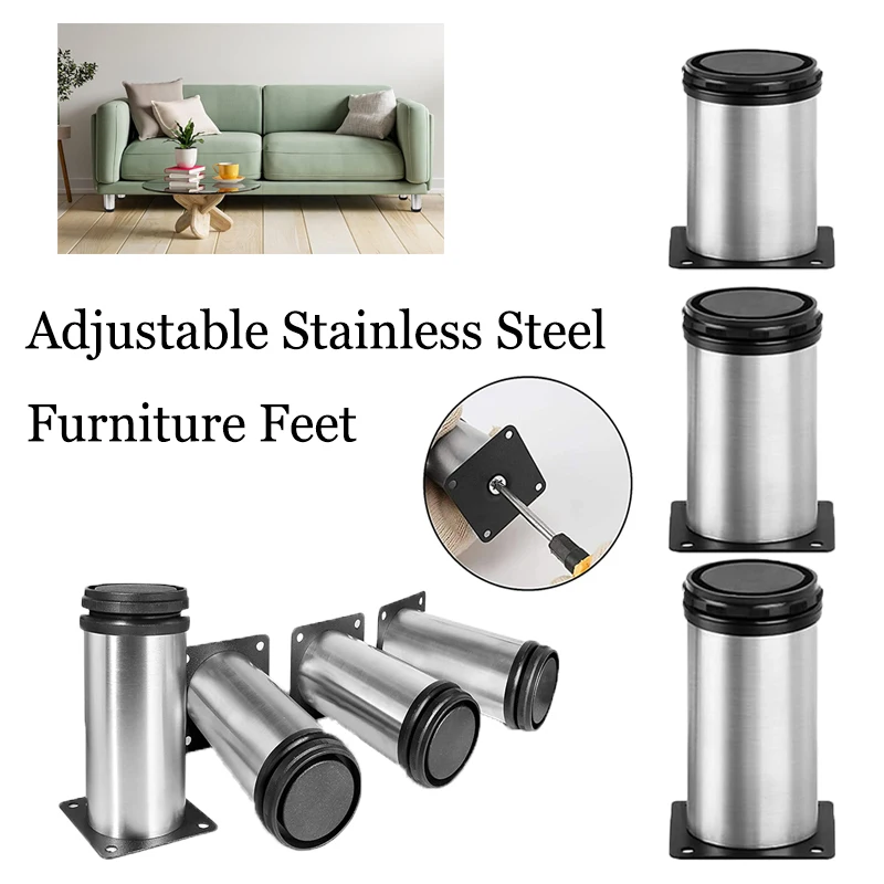 

Stainles Steel Adjustable Furniture Legs 50mm-350mm Silver Round Base for Coffee Tables, Cabinets, Shelves & DIY Projects