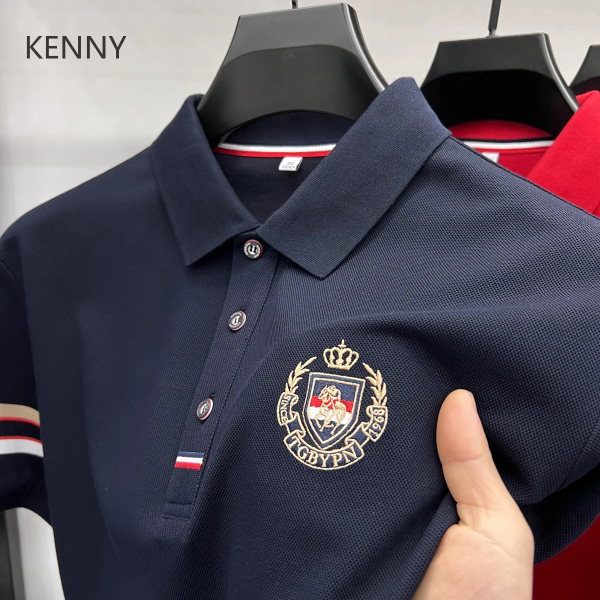 

KENNY Summer High End Men's Short Sleeved Polo Shirt with Classic Stripe Design Top Fashion Embroidery Breathable Casual T-shirt