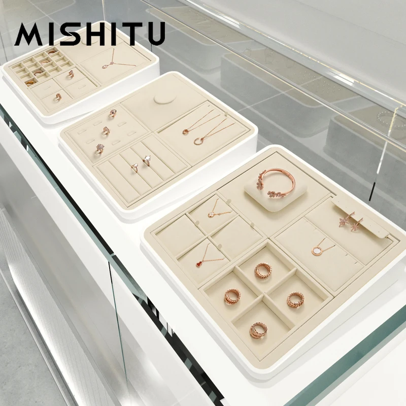 MISHITU-마이크로 화이버 주얼리 보관함, 반지 귀걸이 목걸이 시계 다이아몬드 주얼리 정리 케이스 보관함 트레이 디스플레이 스탠드 