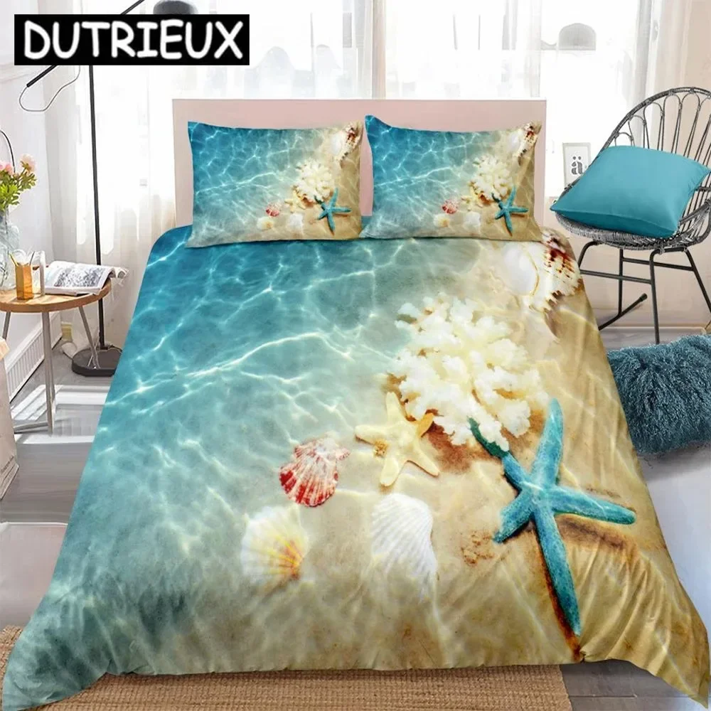 Ocean Bedding Set Coast Beach Comfortable Duvet Quilt Cover Pillowcase Bedding Set Children Bedroom Decoration Home Textile