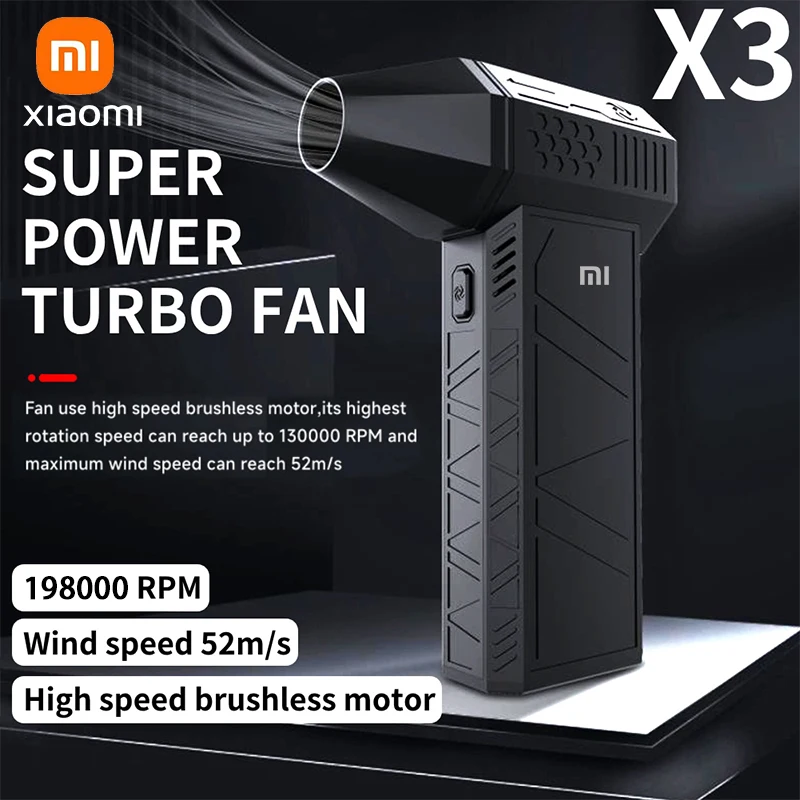 Вентилятор Xiaomi X3 Mini Turbo Jet, ручной бесщеточный двигатель 3-го поколения 198000 об/мин, скорость ветра 52 м/с, вентиляторы для воздуховодов 2024