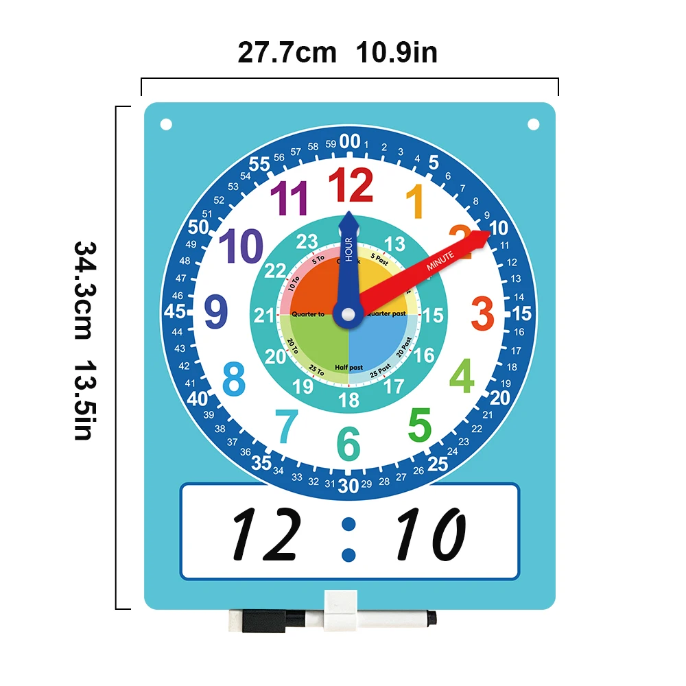 Kids Teaching Clock Telling Time Maths Teaching Aids Educational Write & Wipe Demonstration Clock for Primary School Montessori