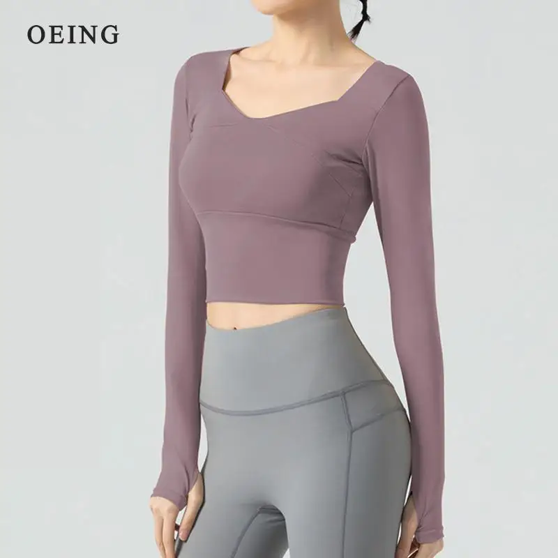 Long Sleeve Gym Crop Top Sports Yoga Top Women Sex T-Shirts Sportwear Fitness Tank Top Sport Active Wear Workout Athletic Shirt