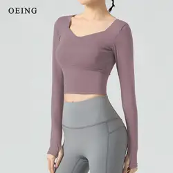 Long Sleeve Gym Crop Top Sports Yoga Top Women Sex T-Shirts Sportwear Fitness Tank Top Sport Active Wear Workout Athletic Shirt