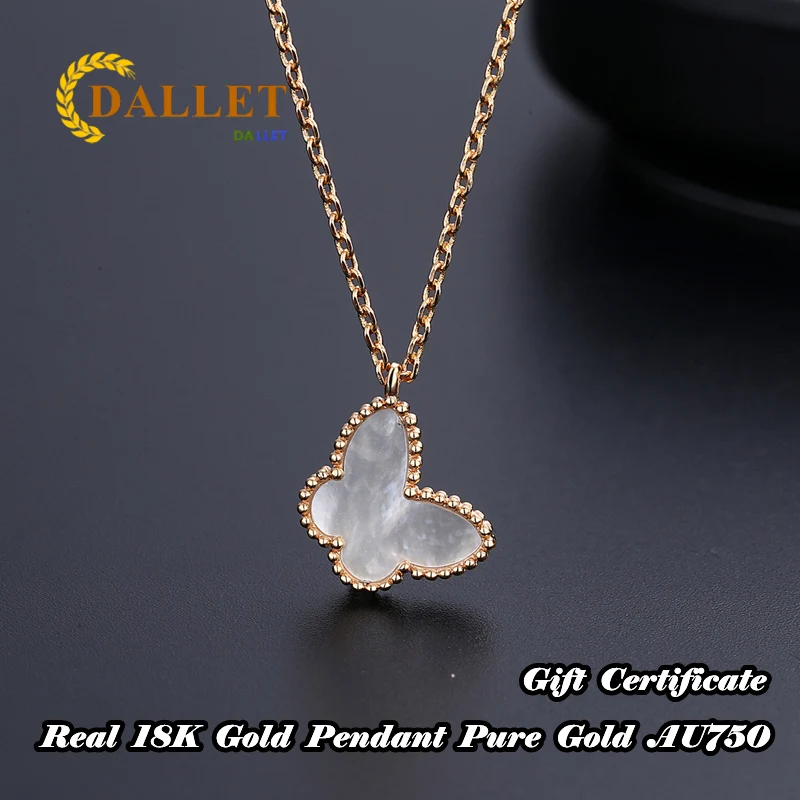 DALLET Real 18k Gold Butterfly Necklace Pendant For Women Cute Neck Jewelry Exquisite Gift Party Fashion Luxury Jewelry Au750