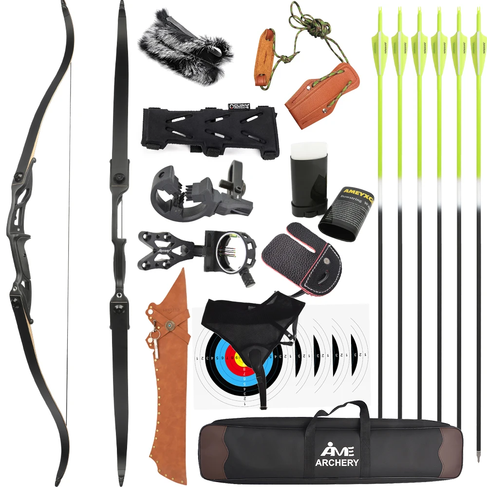 

56 Inch Recurve Bow Arrow Set 30-50 lbs Takedown Bow Right Hand 17 Inch Grip Riser Target Shooting Archery Training Hunting Bow