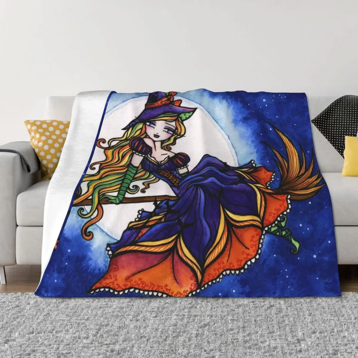 

Colorful Halloween Witch Night Sky Fantasy Art Throw Blanket Luxury For Decorative Sofa Luxury Throw Nap Blankets