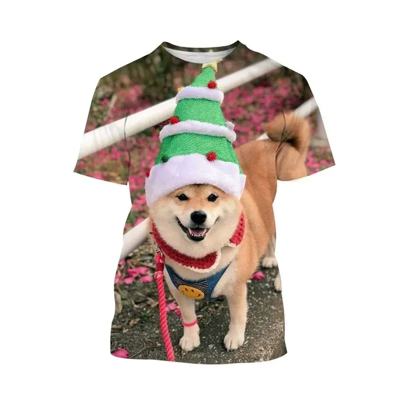 Summer Men Cute Animal Shiba Inu Dog Pattern 3d Printed O Collar Short Sleeve T-Shirt Funny Funny Loose Casual Plus Size Top