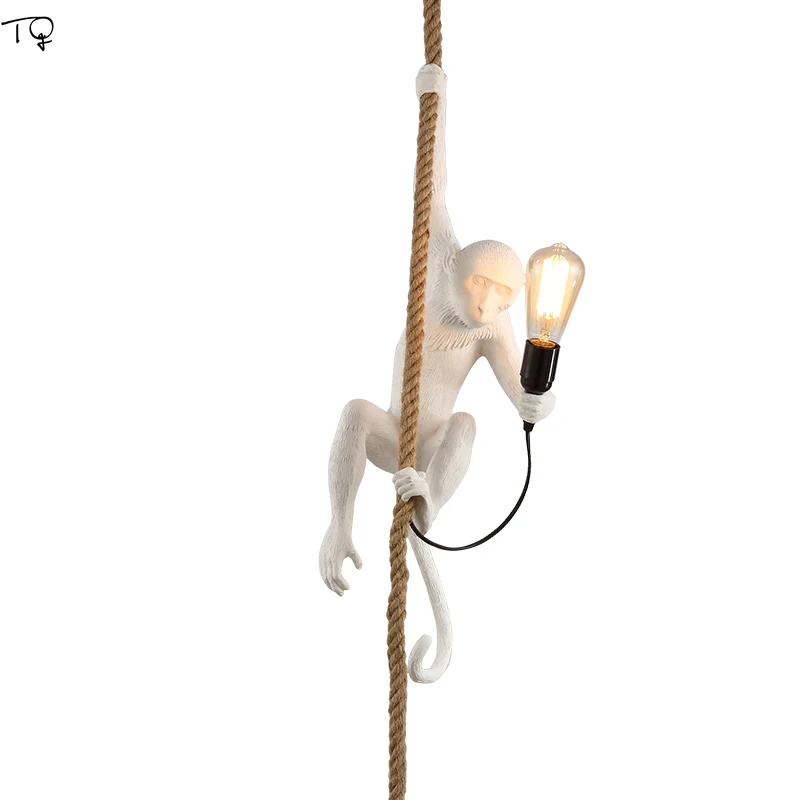 Nordic Happy Monkey Rope Led Lamp Chandelier Modern Art Industrial Dining Loft Bedroom Cafe Aisle Retro Light Living Room 220v