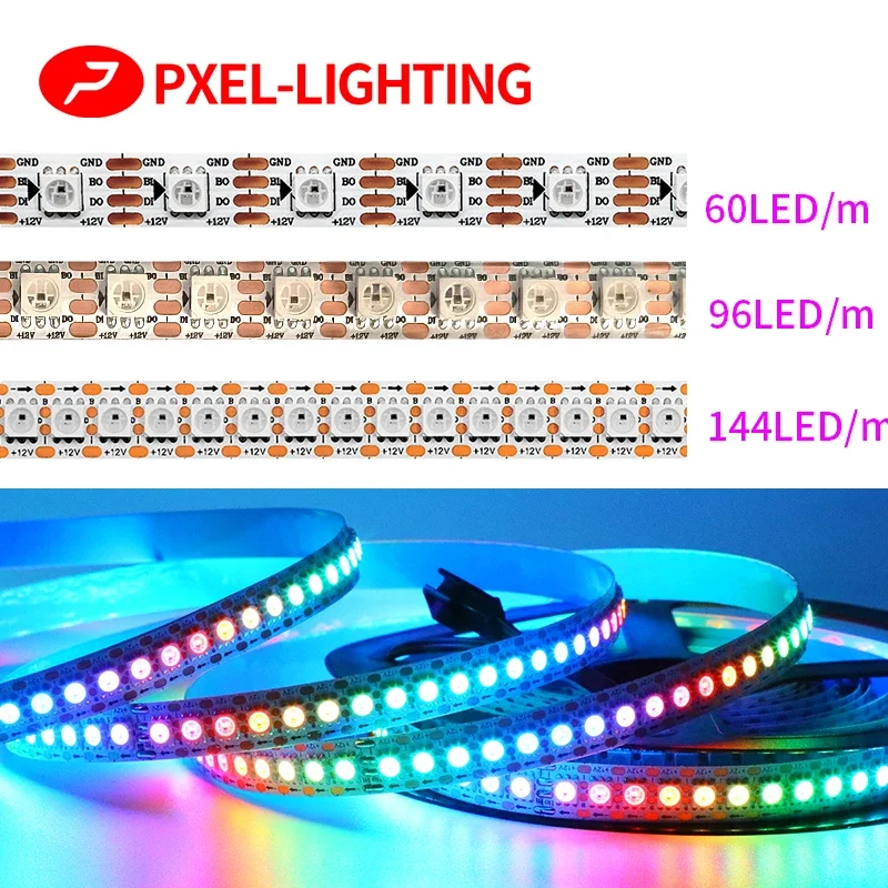 

DC12V WS2815 (WS2812B WS2813 updated) RGB LED Pixels Strip Light SPI Individually Addressable LED Dual-Signal 60/74/96/144Leds/m