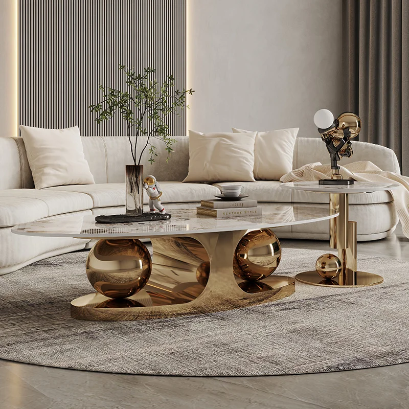 Premium Coffee Table Metal Hardcover Marble Design Entryway Round Stone Coffee Table Balcony Metal Mesas Kawowy Decoration