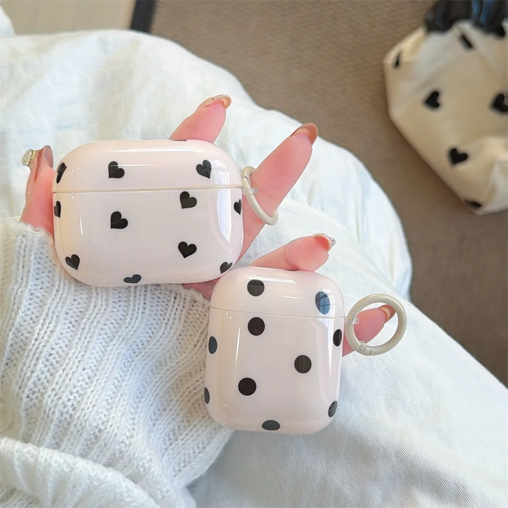 

Korean INS simple polka dot love cute earphone case shockproof cover for Airpods 4 3 2 Pro 2 Pro 3 cover earphone charging box