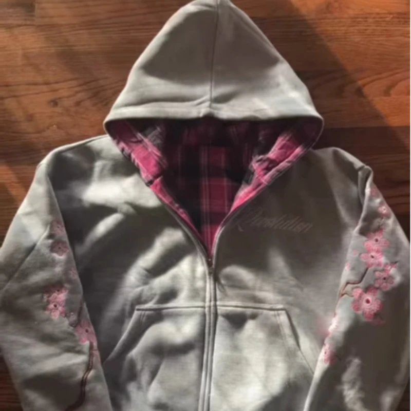 

Американский ретро-кардиган с вышивкой букв, унисекс, с двусторонним дизайном, свободный крой, с капюшоном, повседневный, уличный, модный свитшот