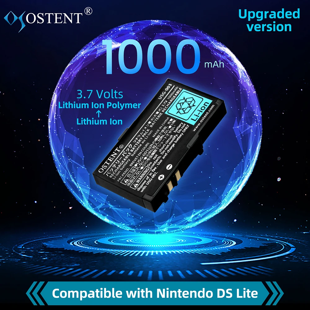 Astent batteria ricaricabile da 2000mAh di ricambio per Kit batteria al litio Nintendo DS Lite NDSL + cacciavite + penna Touch