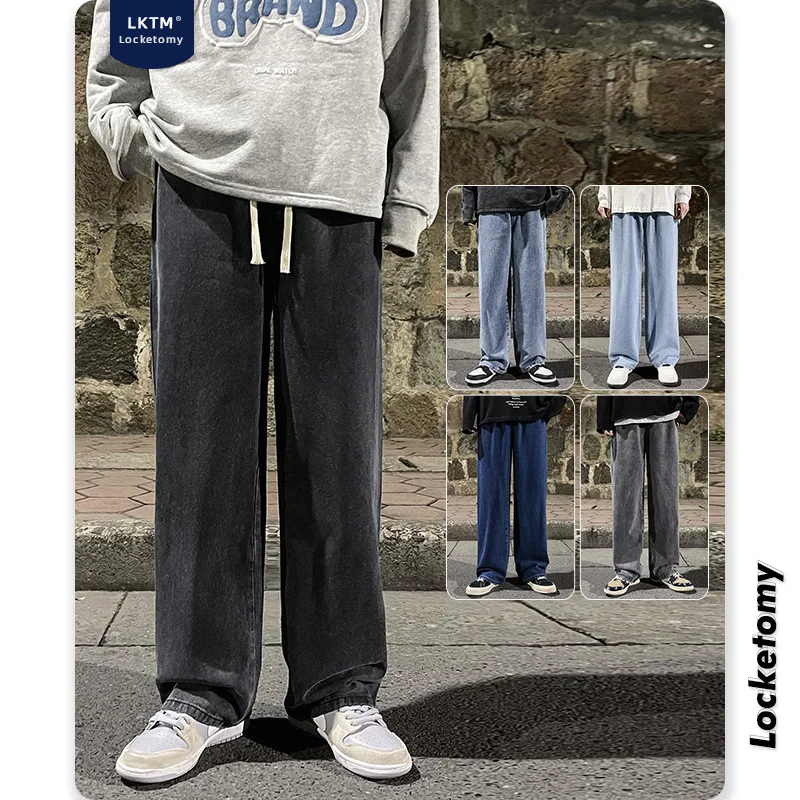 

New Spring Autumn Baggy Man Fashion Retro Casual Wide-Leg Jeans Men Streetwear Loose Hip Hop Straight Denim Pants Mens Trousers