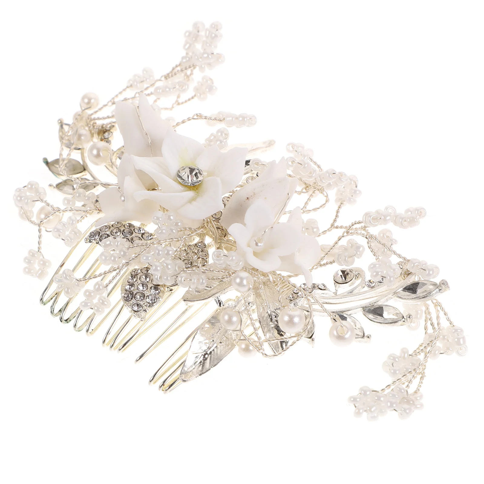 

Elegant White Ceramic Flower Hair Comb Bridal Wedding Headdress for Women Girls Party Prom Dancing Soiree Accessory Jewelry