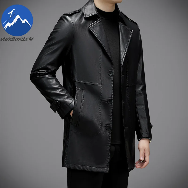 Maxbarley High End Men Leather Jacket 2025 Autumn Korean Style Luxury Suit Lapel Leather Coat Retro Black Motorcyclist PU Jacket