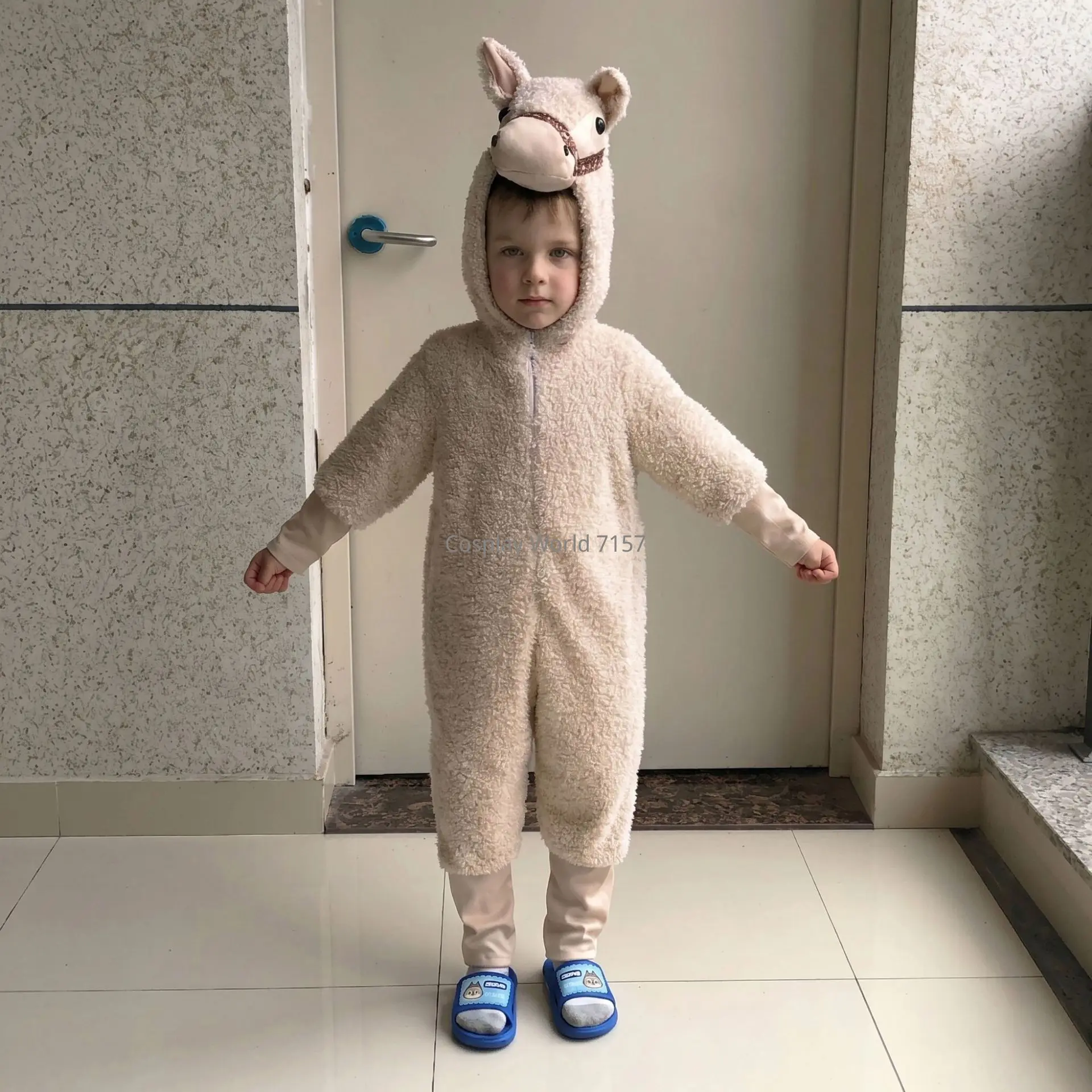Disfraz de Alpaca/Llama para Niños, Mono de Peluche con Capucha, Traje de Cosplay de Caballo con Cremallera para Niños Pequeños, para Halloween, Fiestas y Carnaval
