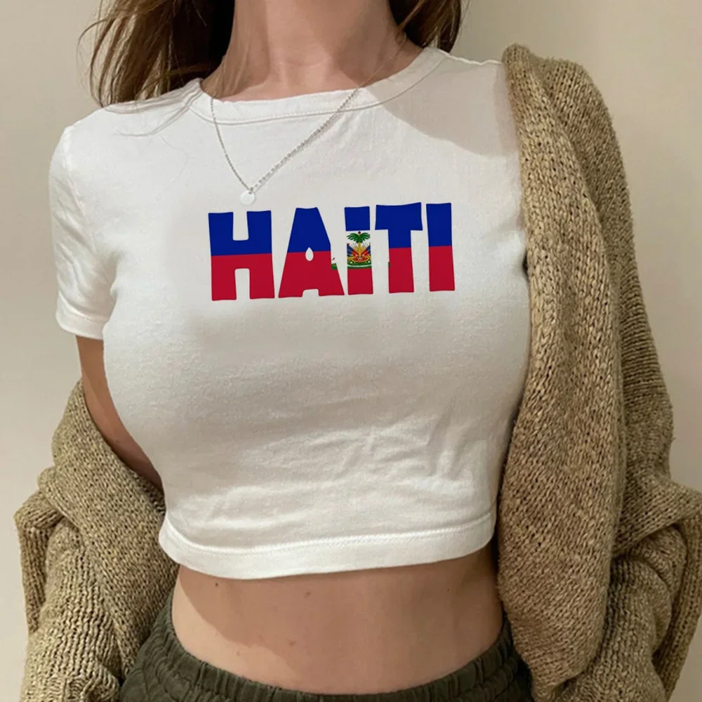 Haiti Essential T-Shirt Y2k Womens Designer Harajuku Cropped Top Girl Streetwear Manga Anime Clothing Patriot Traf Spring Summer