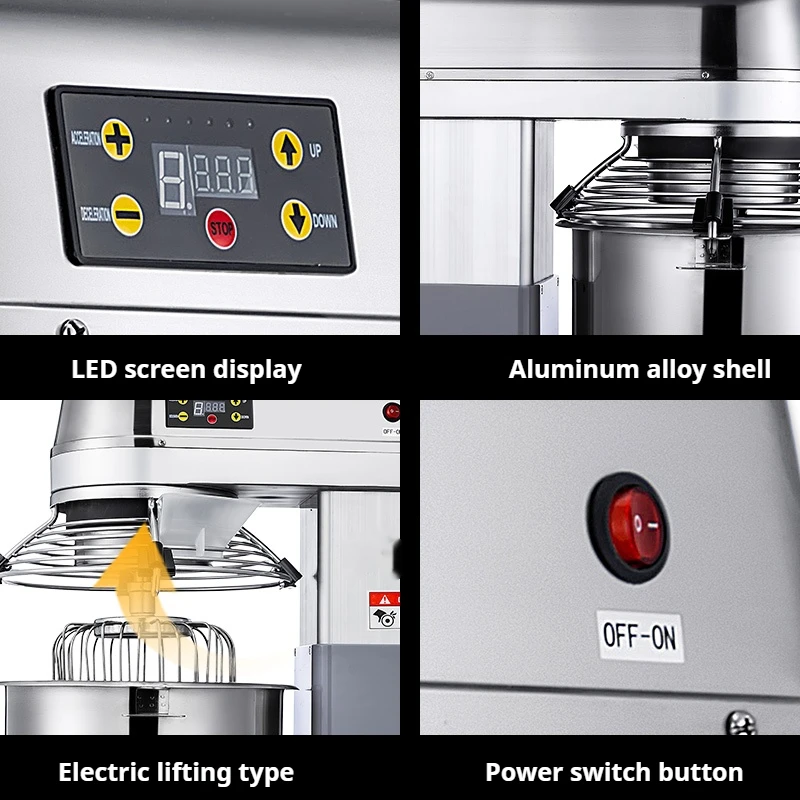 خلاط العجين التجاري من الفولاذ المقاوم للصدأ - آلة العجن والضرب متعددة الوظائف سعة 30 لترًا