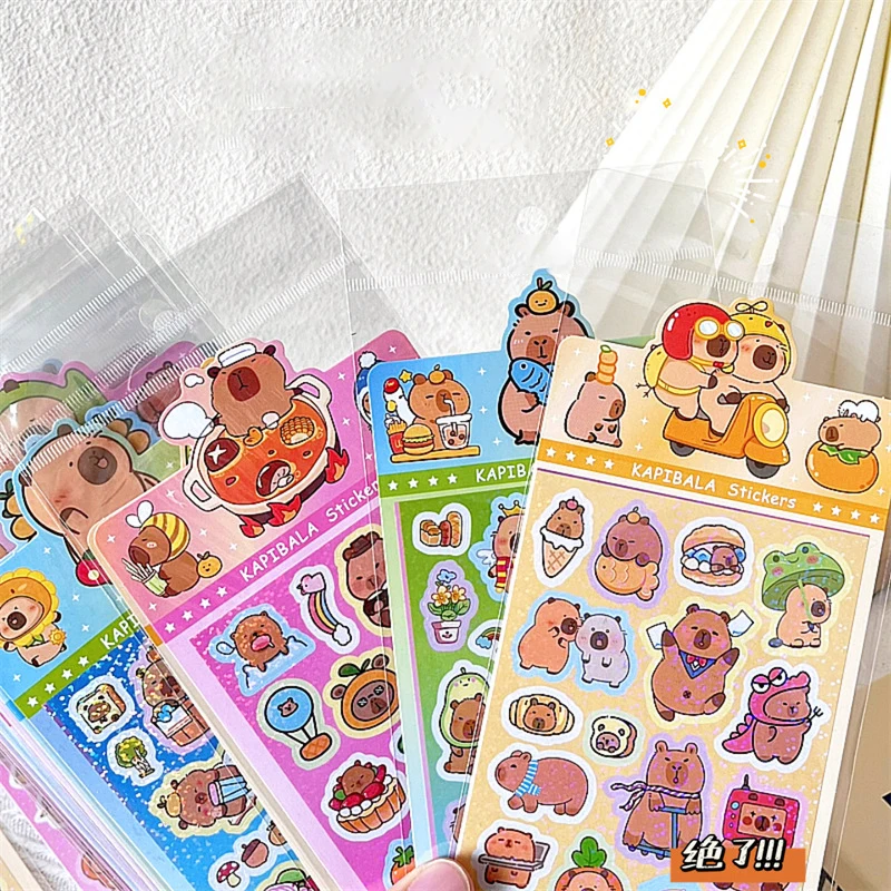 5/10Pcs Cute Cartoon Capybara Stickers Creative Waterproof Decorative Stickers Kawaii DIY Phone Case Water Cup Stickers Gifts