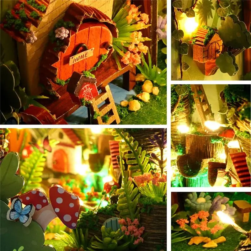 AS96-3D Drewniany Stojak na Książki Puzzle DIY Miniaturowy Domek Model Książki Zestaw do Budowania z Oświetleniem DIY Zestawy Domków dla Dorosłych Dura