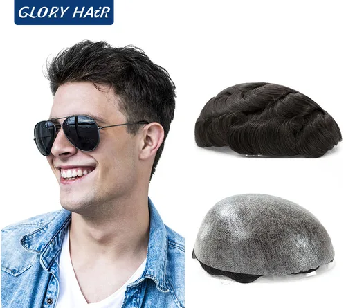 0,12-0,14mm inyección de piel fina prótesis de cabello masculino cabello indio hombres peluquín peluca hombre adulto prótesis capilar parche para el cabello