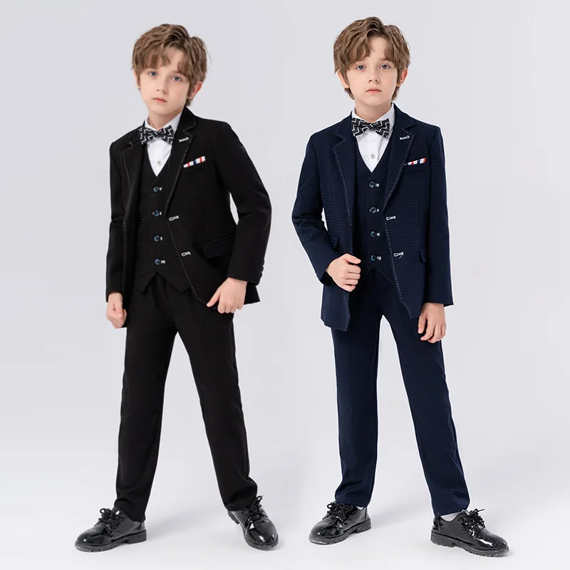 Boys Suit Jacket Kids Formal Tuxedo Dress 4Pcs Clothes Sets New Children Wedding Party Ring Bearer Blazer Pants Costumes Outfits