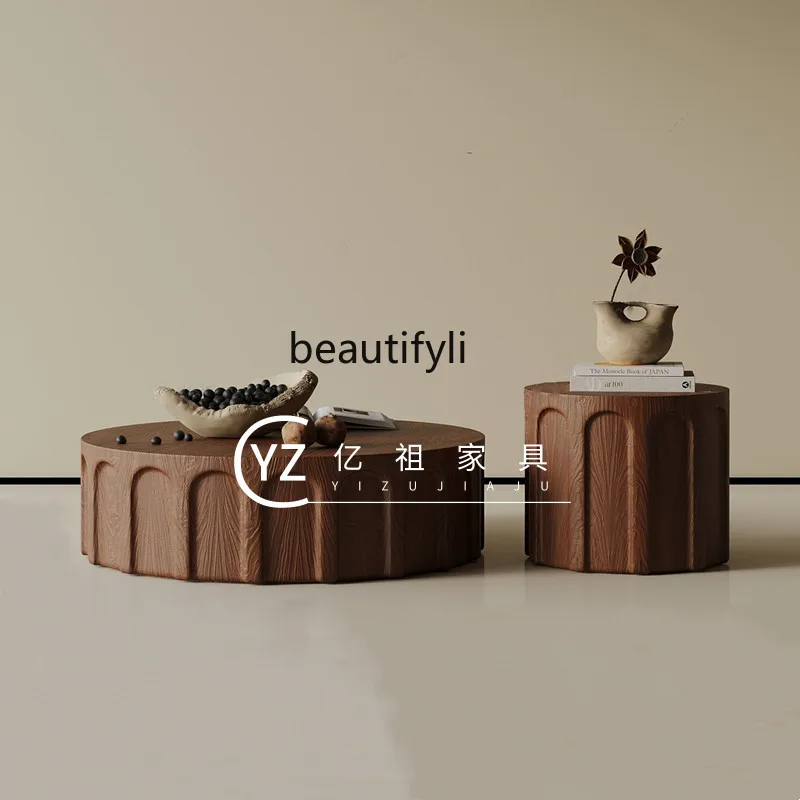 

Medieval wabi-sandy wind solid wood coffee table B & B clubhouse round child and mother high and low coffee table combination