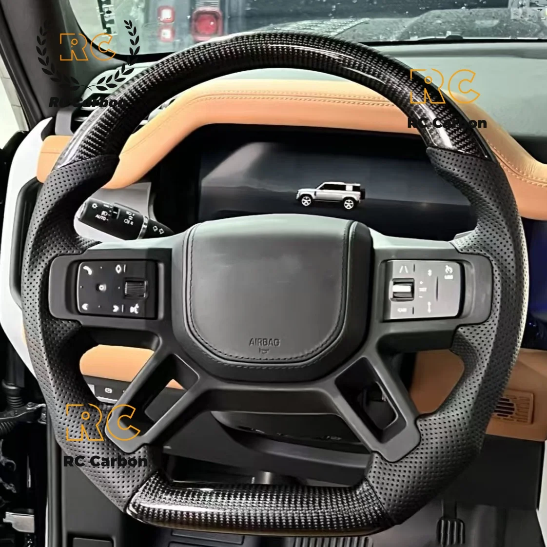 Real Carbon Fiber Perforated Leather Steering Wheel For Land Rover Defender 90 110 L663 2020-2024 Racing Steering Wheel