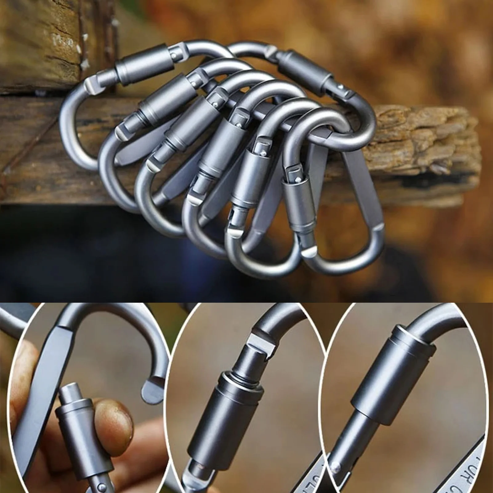 D-ring gantungan kunci besar, gantungan kunci pegas logam pekerjaan berat untuk perjalanan memancing