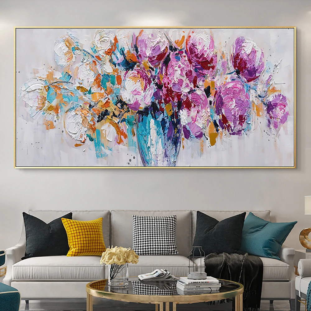 Imagem -02 - Pintura a Óleo Pintados à Mão Pura Abstrata Flores Quarto Mural Horizontal Personalizado Moderno Simples Sala de Estar Pintura Decorativa