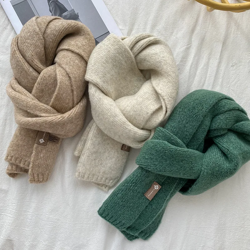 2024 Winter New Fashion Wool Wrap Scarf Korean Women Solid Colors Soft Shawl Couple Warm Sweet Candy Color Foulard Thick Blanket
