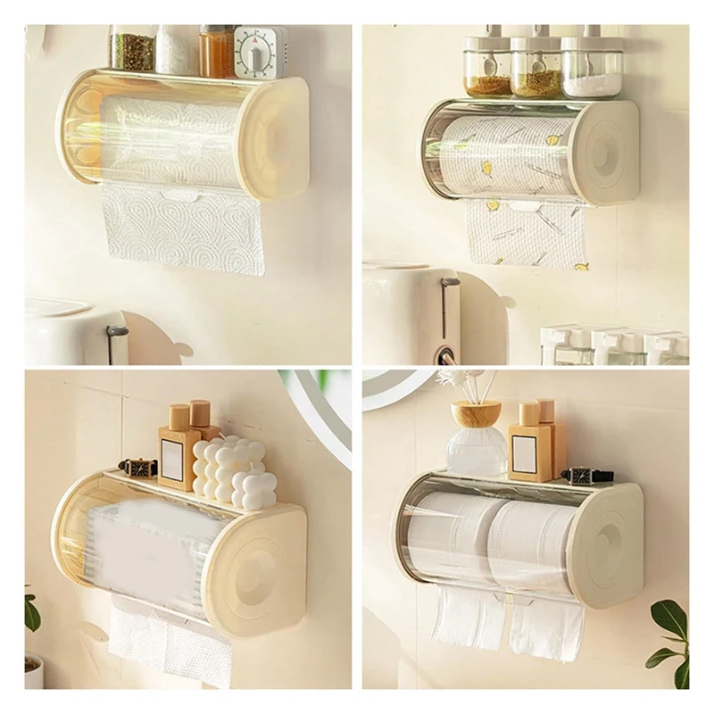 Badkamer Papieren Handdoek Organizer Grote Rol Muur Mount Houder Met Heldere Stofdichte Hoes Moderne Tissue Dispenser Opslag