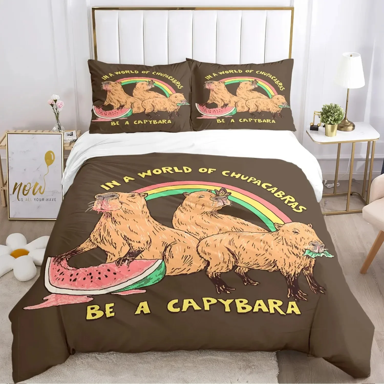 Funny Capybara Anime Duvet Cover Kawaii Animals Bedding Set Soft Quilt Cover Full Size for Boy Teens Bedroom Decoration