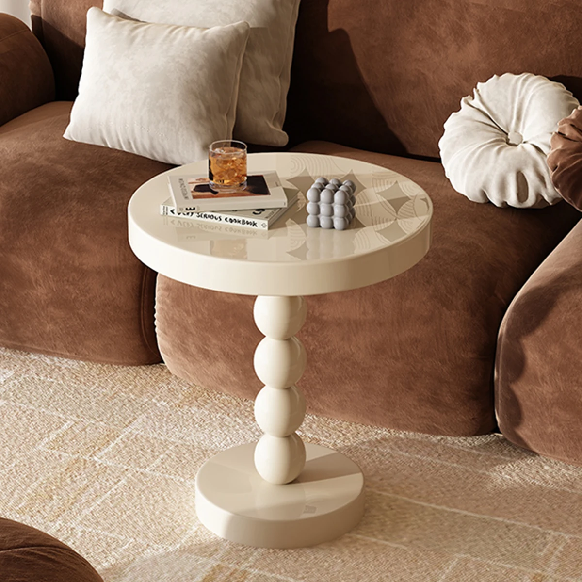 High End Wooden Small Round Coffee Table Modern Cream White Side Table  Living Room Latest Designer Corner Table for Home Use