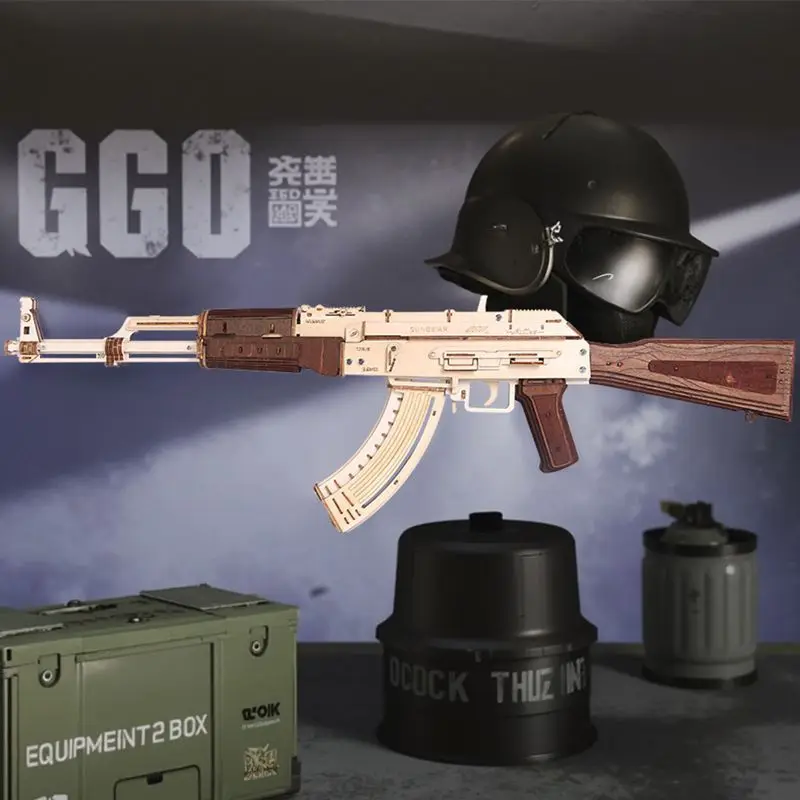 Modello di assemblaggio in legno per bambini Puzzle tridimensionale 3d fatto a mano Giocattolo educativo fai-da-te Regalo di compleanno Pistola con elastico AK47