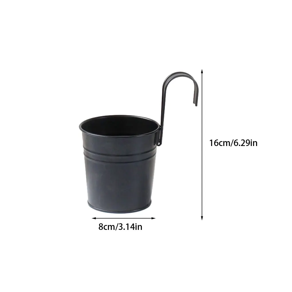 4X Black Metal Hanging Flower Pots with Detachable Hook Storage Bucket Iron Planter Outdoor Indoor Fence Balcony