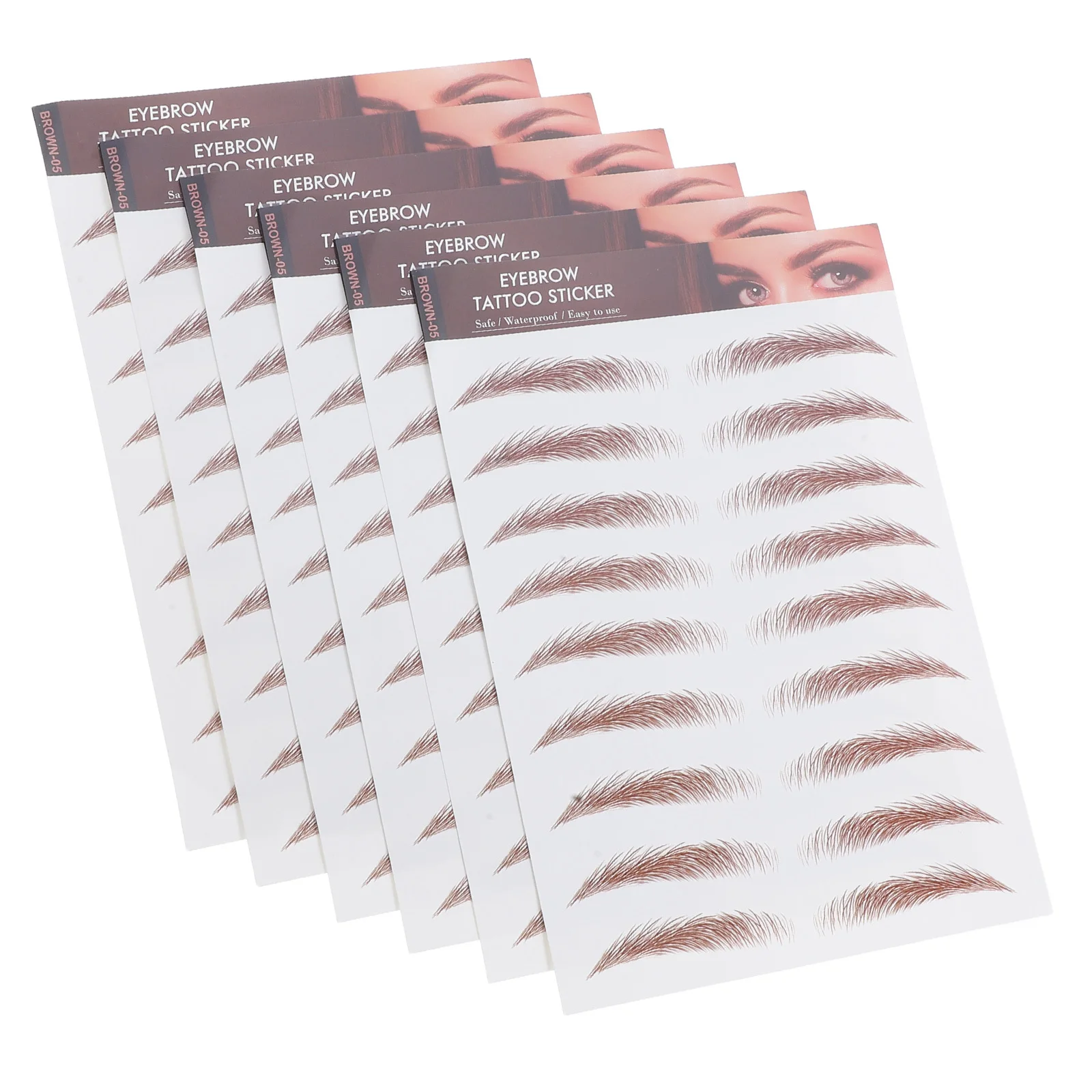

6 Sheets Brown Realistic 3D Eyebrow Stickers Waterproof Water Transfer Temporary Brows Natural Look for Women Nature Eye Brows