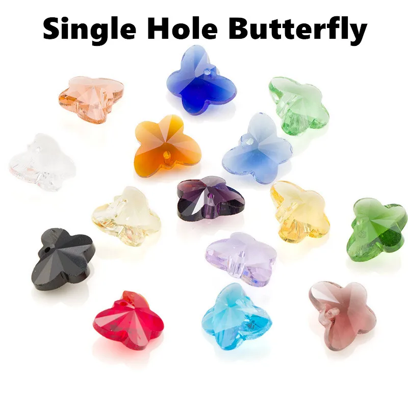 10pcs Single-hole Butterfly and straight hole butterfly Pendant charm Transparent Crystal BUTTERFLY Spacer Beads jewelry making