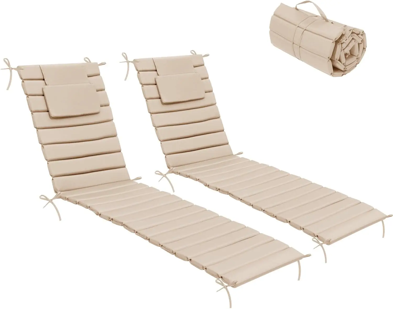 Products Outdoor Chaise Cushion Set of 2, Outdoor Lounge Chair Cushion with Headrest for Patio Furniture, Lawn, Pool, 80''L x 26