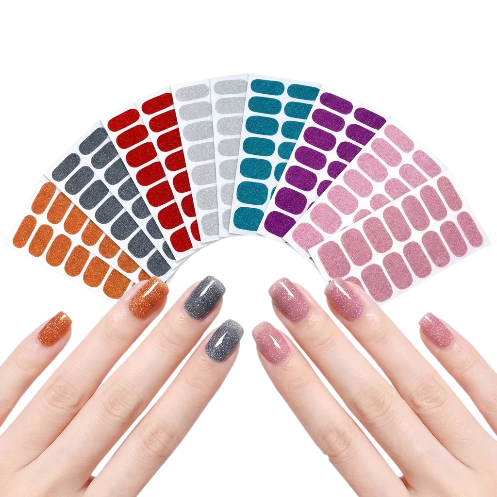 8 Sheet Nail Sticker Full Wrap Nail Strips Pink Nail Glitter Self Adhesive Gel Nail Sticker Women Self Nail Supplies Manicure