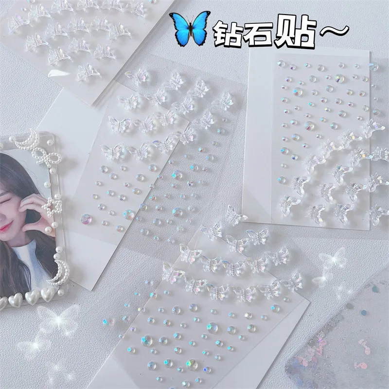 Aurora Butterfly Face Stickers Shiny Diamond Gems Princess Style for Stage Colorful Decoration Student Gift Craft