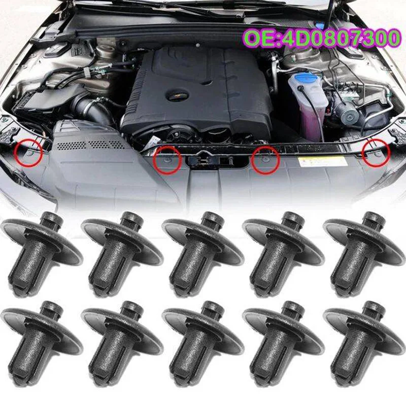 10x Osłona chłodnicy samochodowej Osłona silnika Osłona maski maski Panel Klips Nit ustalający Do Audi A2 A4 A5 A8 Q3 Q5 S4 S5 S8 TT TTS